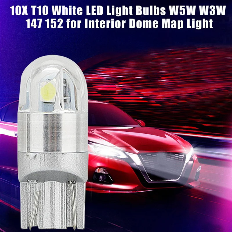 10Pcs 6000K Canbus T10 168 194 W5W Dome License Side Marker LED Light Bulb White