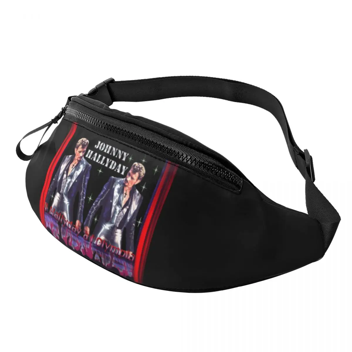 

Custom Cool Johnny Hallyday Fanny Pack Men Women French Rock Singer Crossbody Waist Bag for Camping Biking Phone Money Pouch