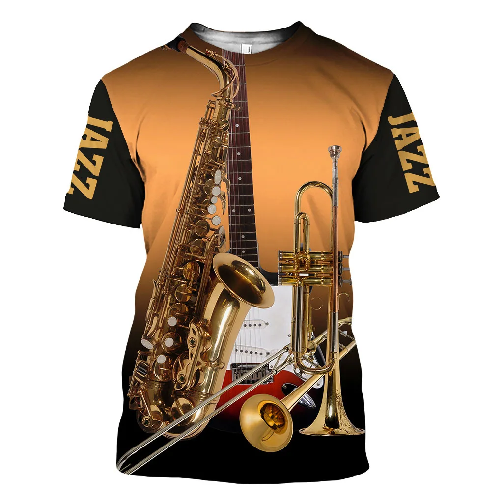 Summer Men's Saxophone Graphic 3D Print O-Neck T-shirt Casual Short Sleeve Loose Comfort  Fashion Streetwear Men's Clothing Tops