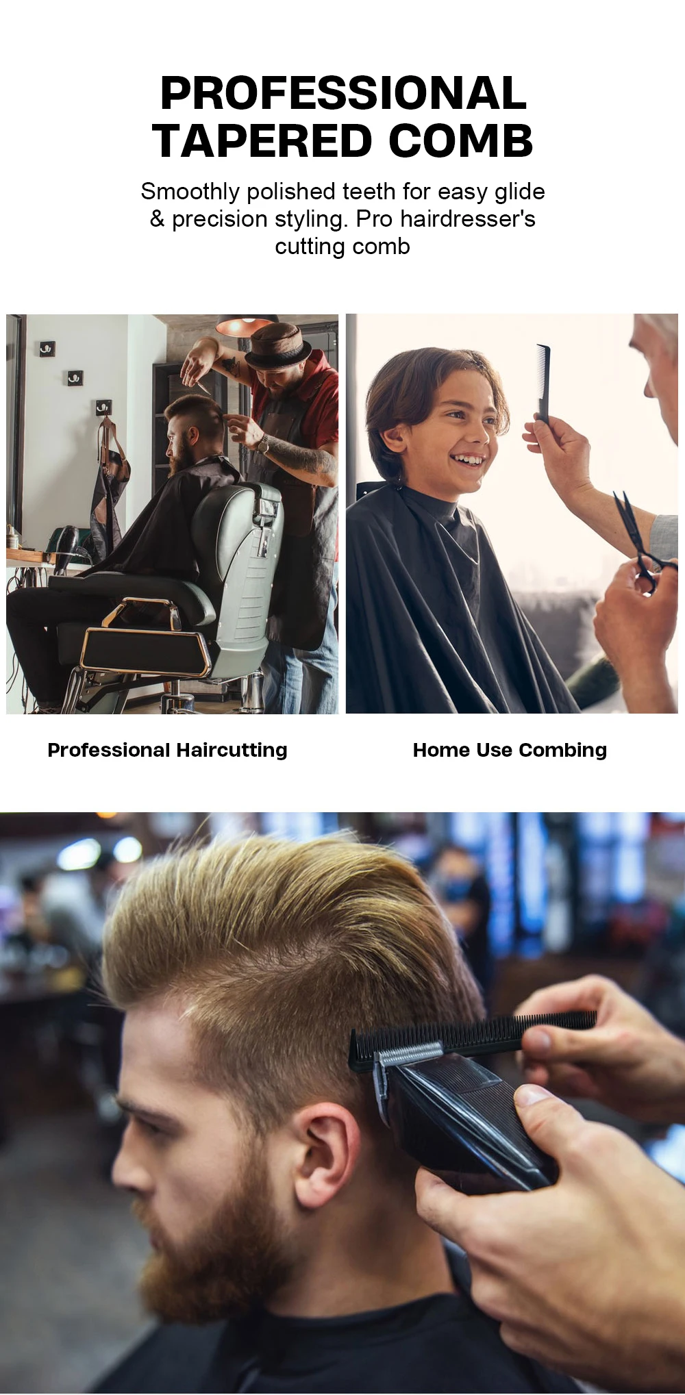 3-teiliges neues Profi-Friseurwerkzeug-Set, drehbare Doppelzahn-Haarschneidekämme, rotierende Mini-Fade-Haarbürste, antistatischer Taper-Kamm zum Stylen – Detail 14