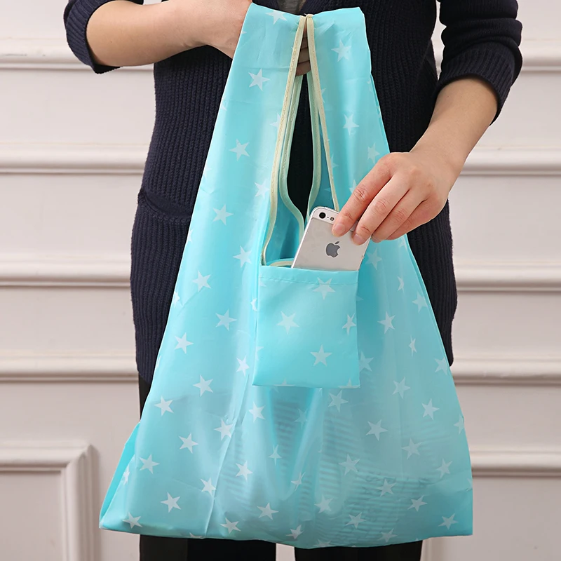 

Eco-friendly Shopping Bag with Small Pockets Foldable Handbags Portable Tote Household Grocery Supplies Reusable Storage Bag