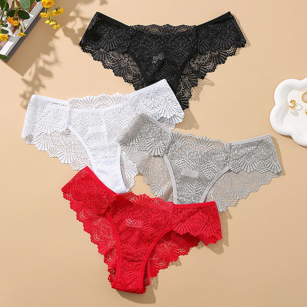 

Underwear Briefs Lace Panties Low-rise Plus Size Polyester Red Sexy Solid Color Underpant Brief Underwear White Stylish