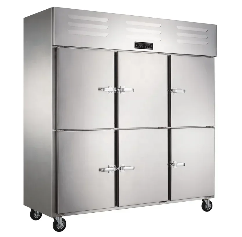 Industrial Fridge with Six Door Upright Freezer Vertical, Large Capacity Commercial Refrigerator, Dual Temperature Control