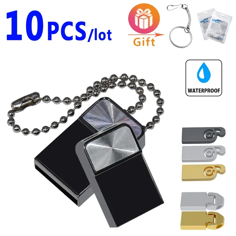 10 sztuk/partia usb flash drive 64GB 32 gb16 GB 8GB 4GB pendrive pendrive metal u disk memoria cel usb stick prezent bezpłatne logo filmy życie