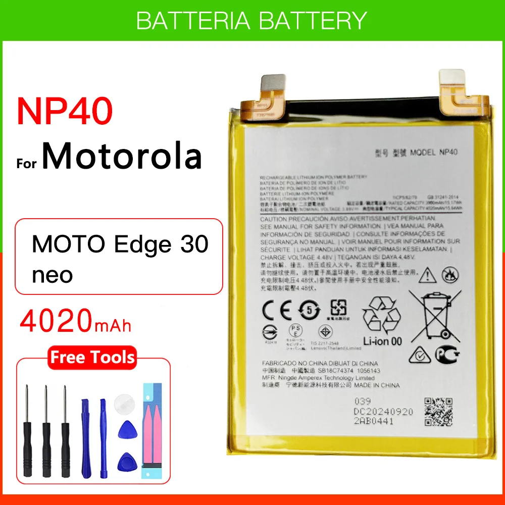 100% Original Genuine 4020mAh NP40 Battery 4020mAh Battery For Motorola EDGE 30 NEO NP 40 Batteries Batteria + FREE Kit Tools