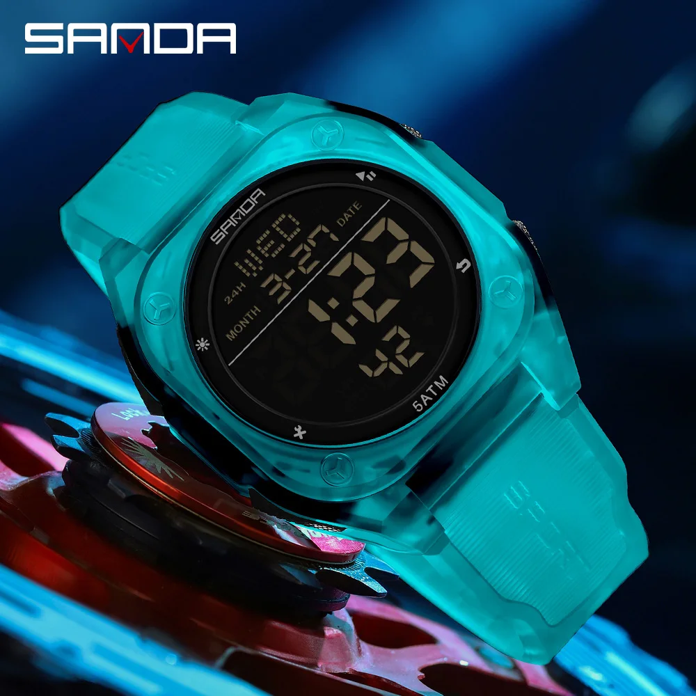 SANDA 6272 Digital Watch Multi-function Alarm Clock Luminous Waterproof Silicone Wristwatch Casual Students Electronic Watches