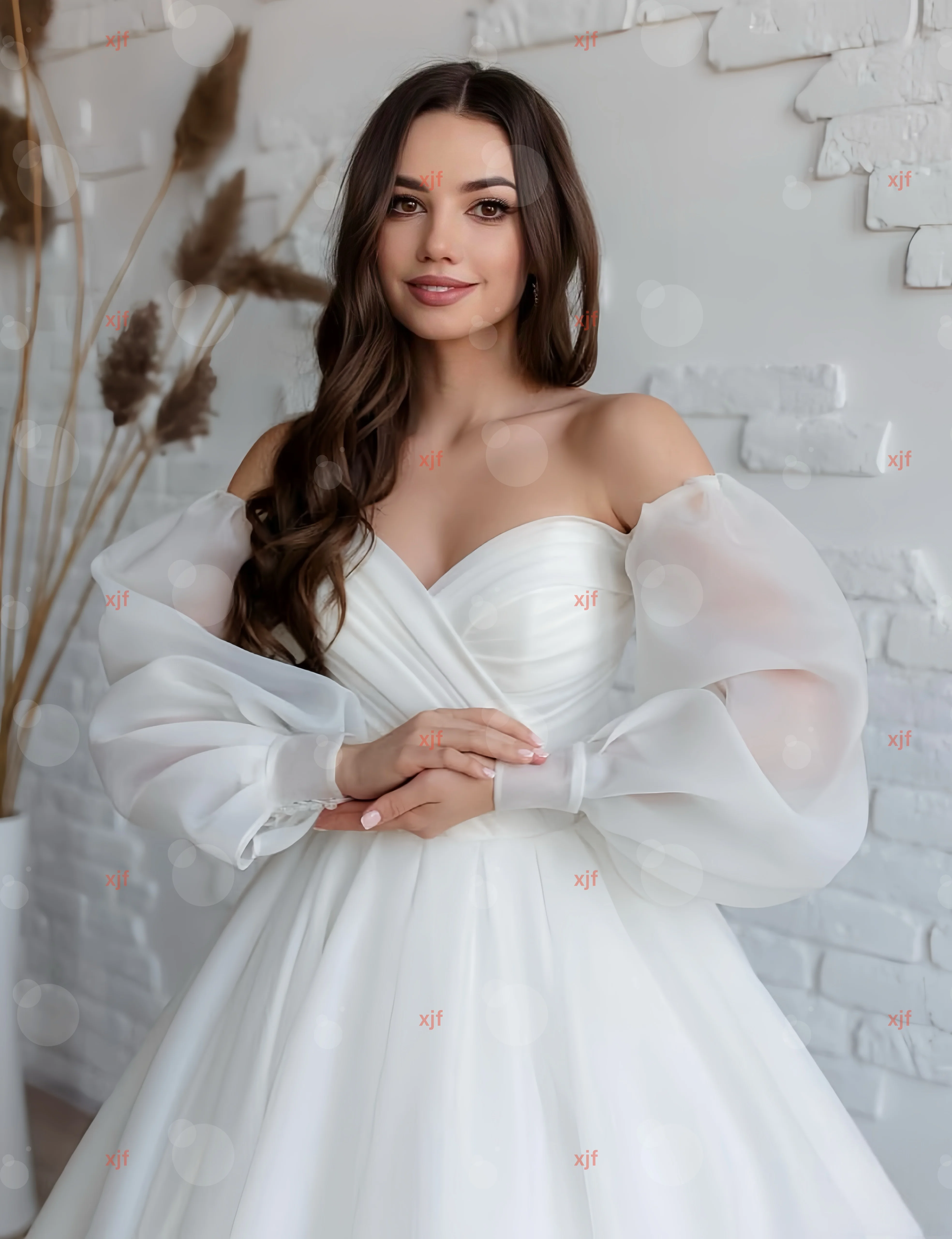 Customzied Zoete Kraag Pofmouwen A-LIJN Chiffon trouwjurk vestidos de novia amanda novias amanda novias officieel