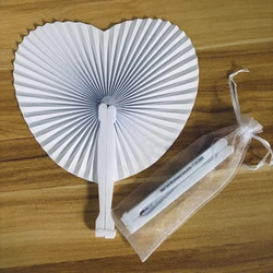 Free customization ofwhite heart-shaped folding fans, blank paper plastic handles, birthday party decorations