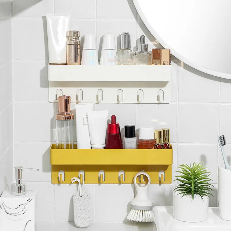 Multifunctional bathroom storage rack, kitchen rack, punch-free traceless rack with hooks Bathroom storage rack toilet wall