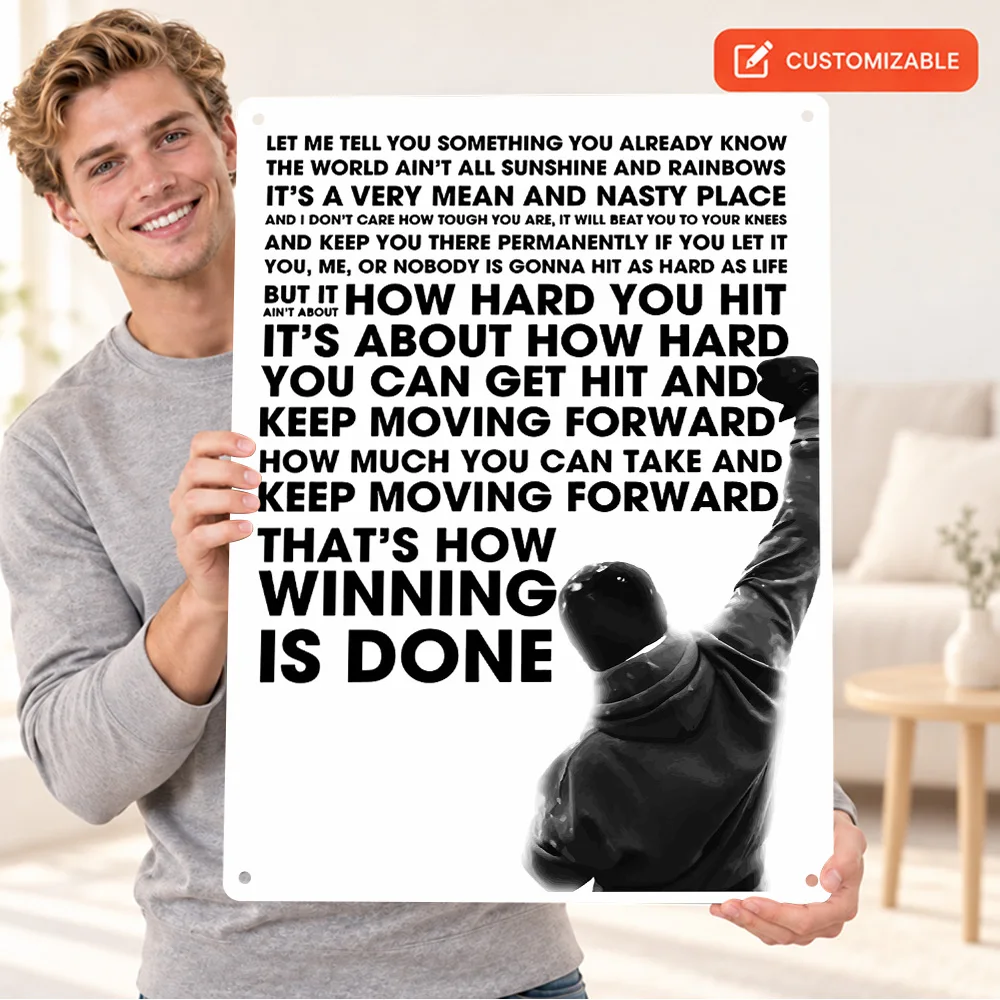 Rocky Balboa Inspirational Quote Textured Metal Poster Customized Aluminum Sign Motivational Design Wall Art For Home Theater