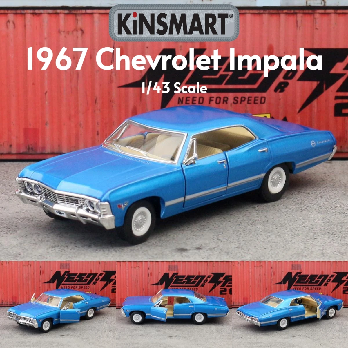 KiNSMART Spielzeugauto-Modell 1/43 Chevrolet Impala 1967, klassische Druckguss-Miniatur-Rückziehfahrzeug-Sammlung, Geschenk für Kinder und Jungen