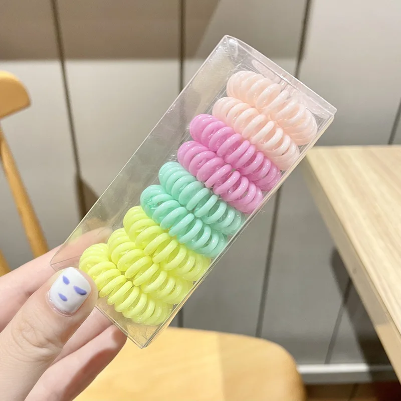 

5 Pcs/set Bands Transparent Hair Candy Telephone Wire Elastic Hair Ties Silicone Rubber Bands for Women Girls Hair Accessories