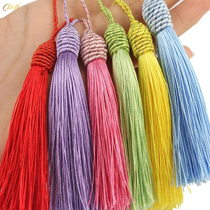 Borlas com Cordão Loop para DIY Craft, Silky Floss Bookmark, Silky Borlas, Jóias Fazendo Acessórios, 5 PCs, 10PCs, 15cm, 6 pol, 2 pol