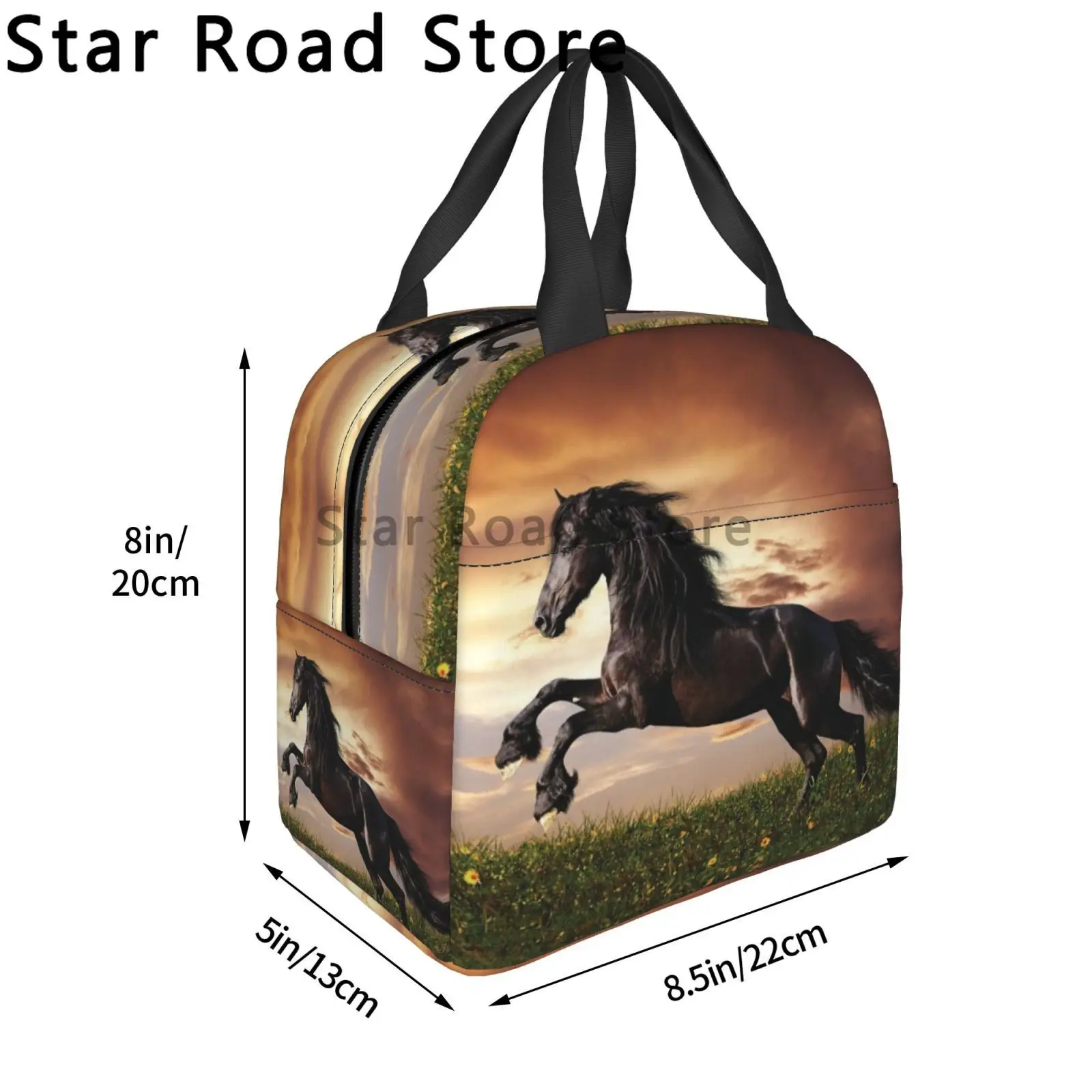 Running Horse Art painting Lunch Bag for School Office Animal Waterproof Picnic Insulated Cooler Thermal Lunch Box Kids Tote Bag