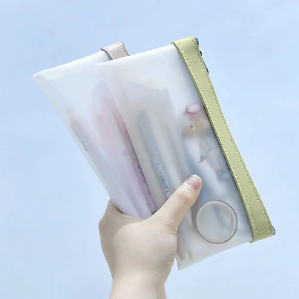 Transparent Pencil Case Set Stationery Case Transparent Frosted Textures Pencil Case Set with Zipper Closure Capacity for Pens