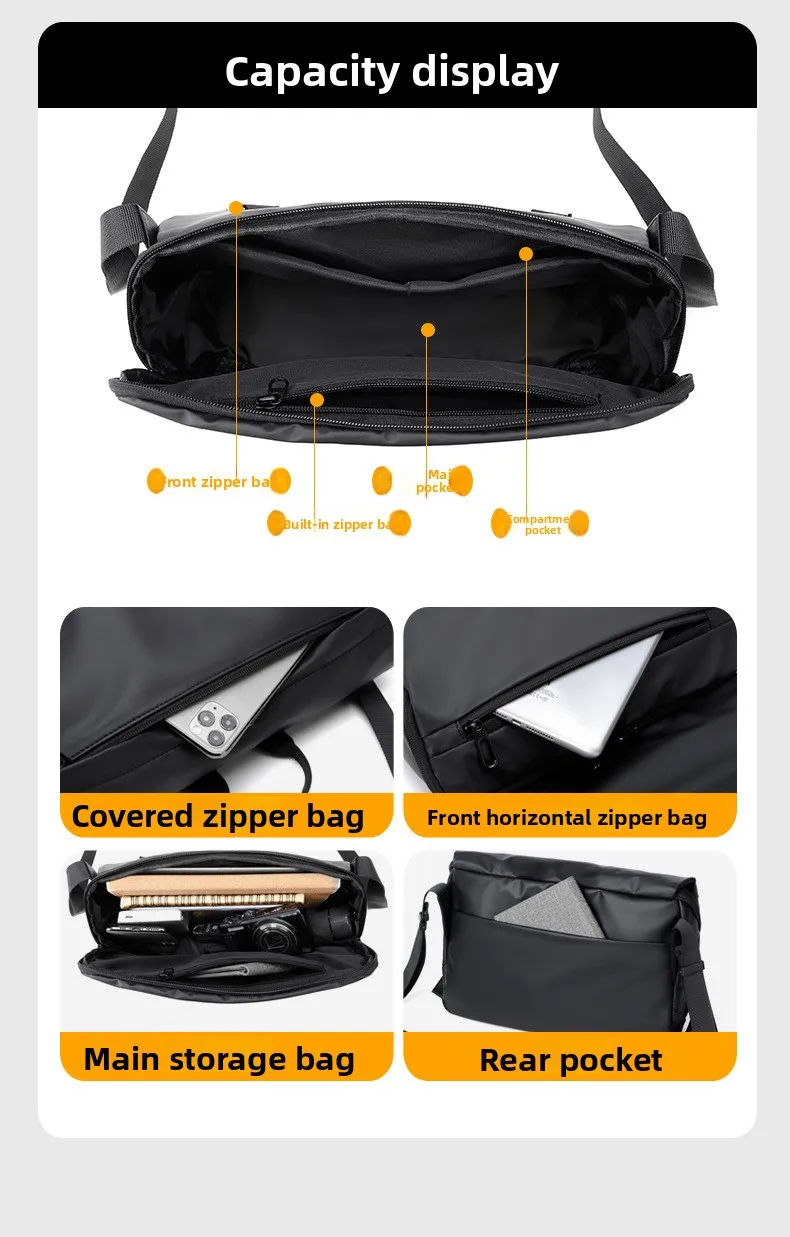 New Casual Men's Single-shoulder Bag, Fashionable Large-capacity Crossbody Bag, Simple Water-resistant Outdoor Storage Handbag