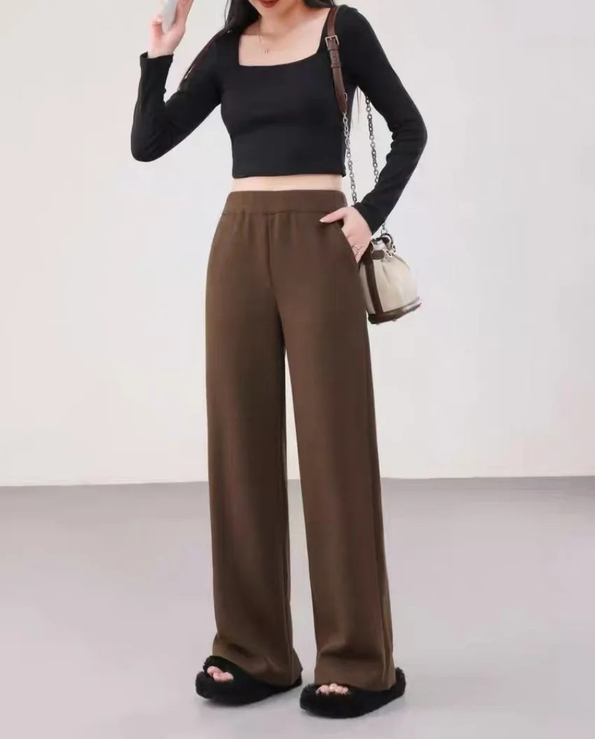 Fenggejiwo straight leg pants, women's autumn and winter casual straight leg wide leg pants, hanging knitted static pants