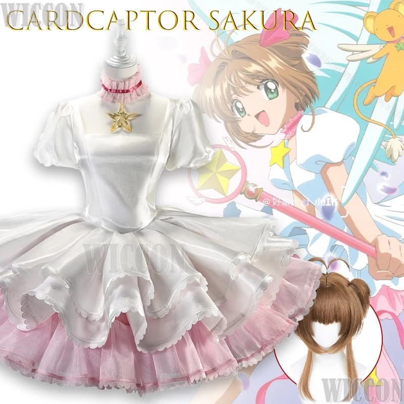 

Cardcaptor Sakura Kinomoto Sakura Pink White Battle Dress Cosplay Suit Anime Halloween Party Roleplay Carnival Outfit Christmas
