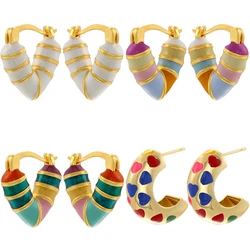 ZHUKOU Drip Oil Bohemian Ethnic Colourful Enamel V-Shape Women's Earrings 1 Pair：VE1386 VE1387