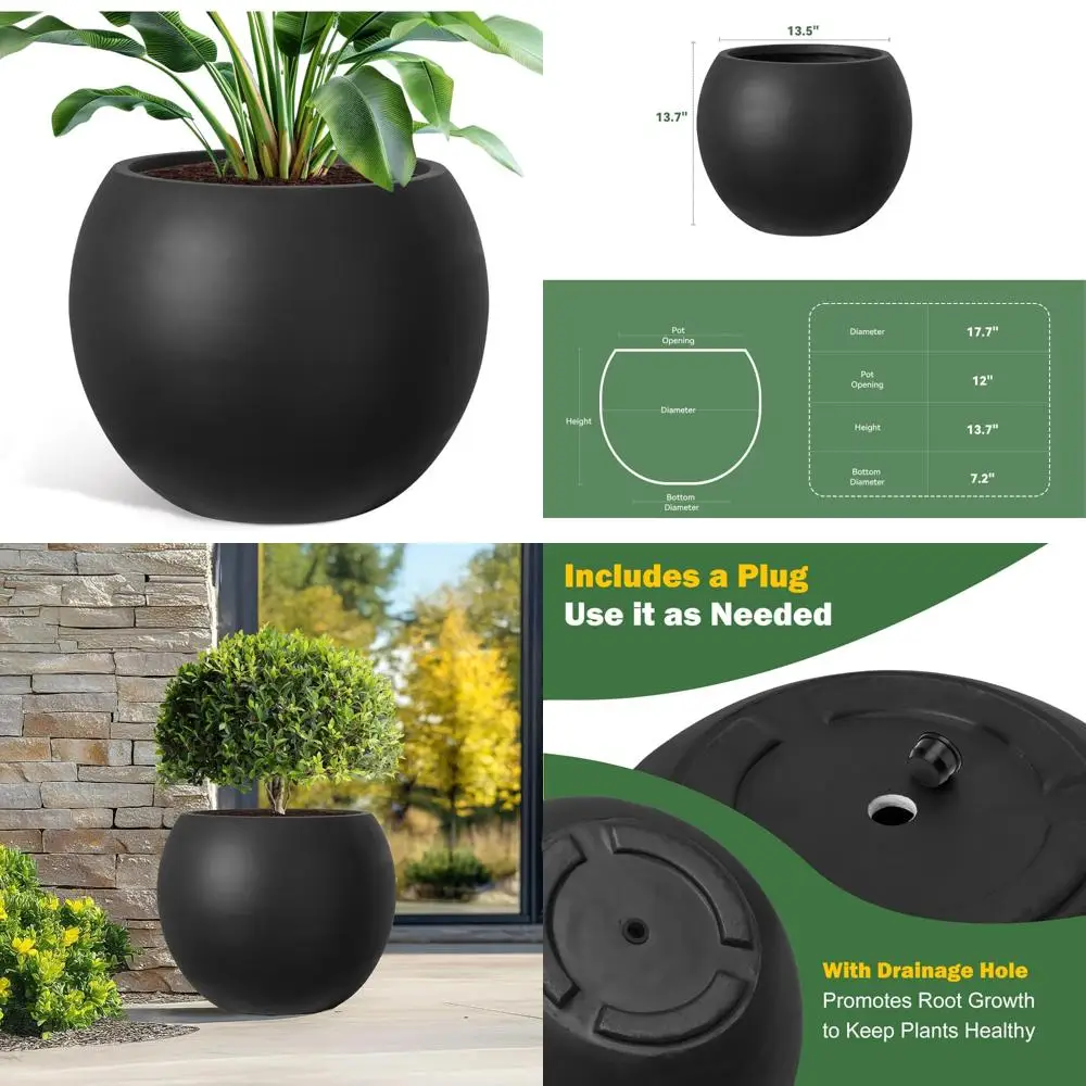 

Large 17.7-inch Diameter Sphere Planter with Drainage for Outdoor and Indoor Gardening