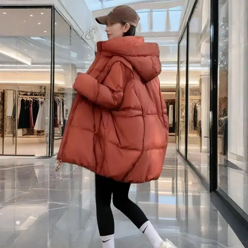 2025 inverno moda feminina jaqueta para deslocamento solto retro oversize com capuz jaqueta