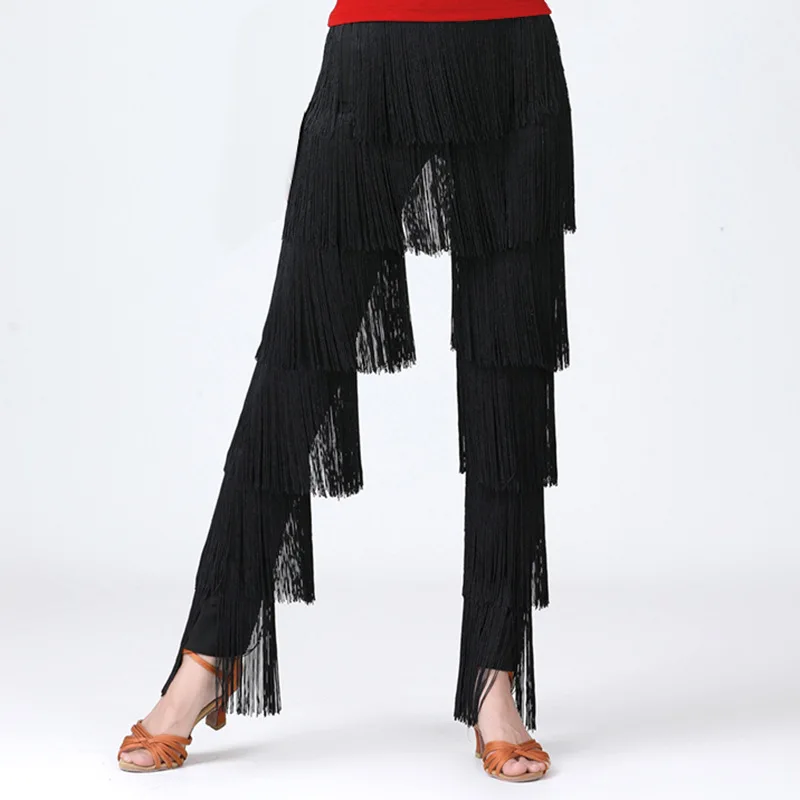 2023 Ballroom Dancing Long Pants Dancewear Performance Practice Costumes Adult Women Latin Dance Fringed Trousers Ladies Modern