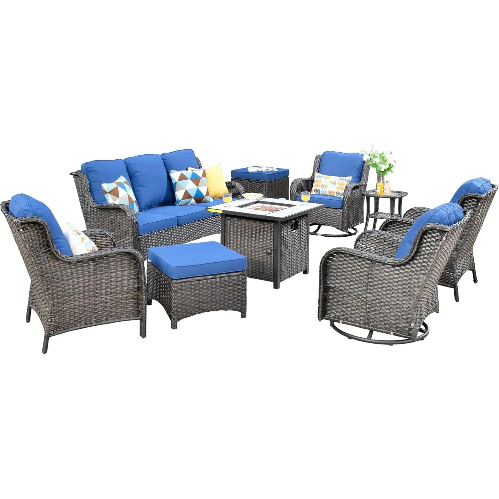 

Patio Furniture Sets 9 Pieces Outdoor Furniture All Weather Wicker Patio Conversation Sofa, Garden Furniture Sets