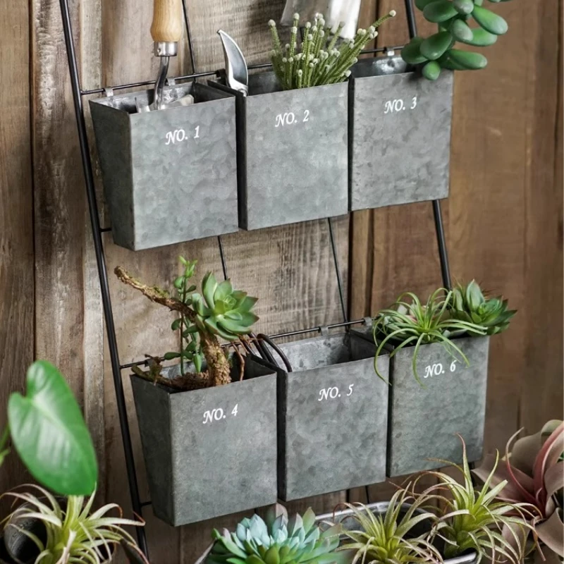 

Wall Mounted Organizer Vintage Iron Garden Tool Storage Rack Rustic Flower Pot Holder Farmhouse Organizer for Garden Supplies