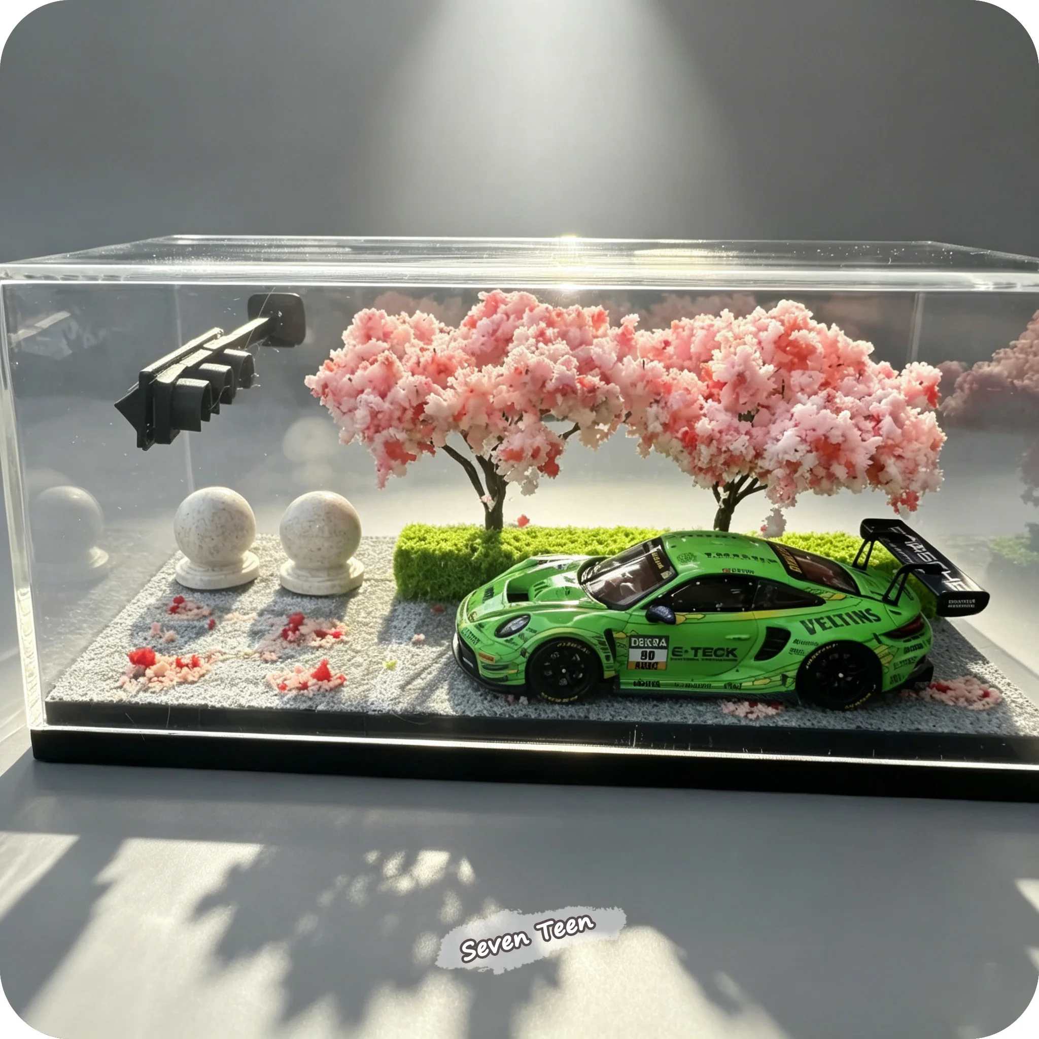 1:64 Park Roadside Traffic Light Scene Car Model Display Box Atmosphere Scene Home Desk Mini Decor Boys Collectible Gift