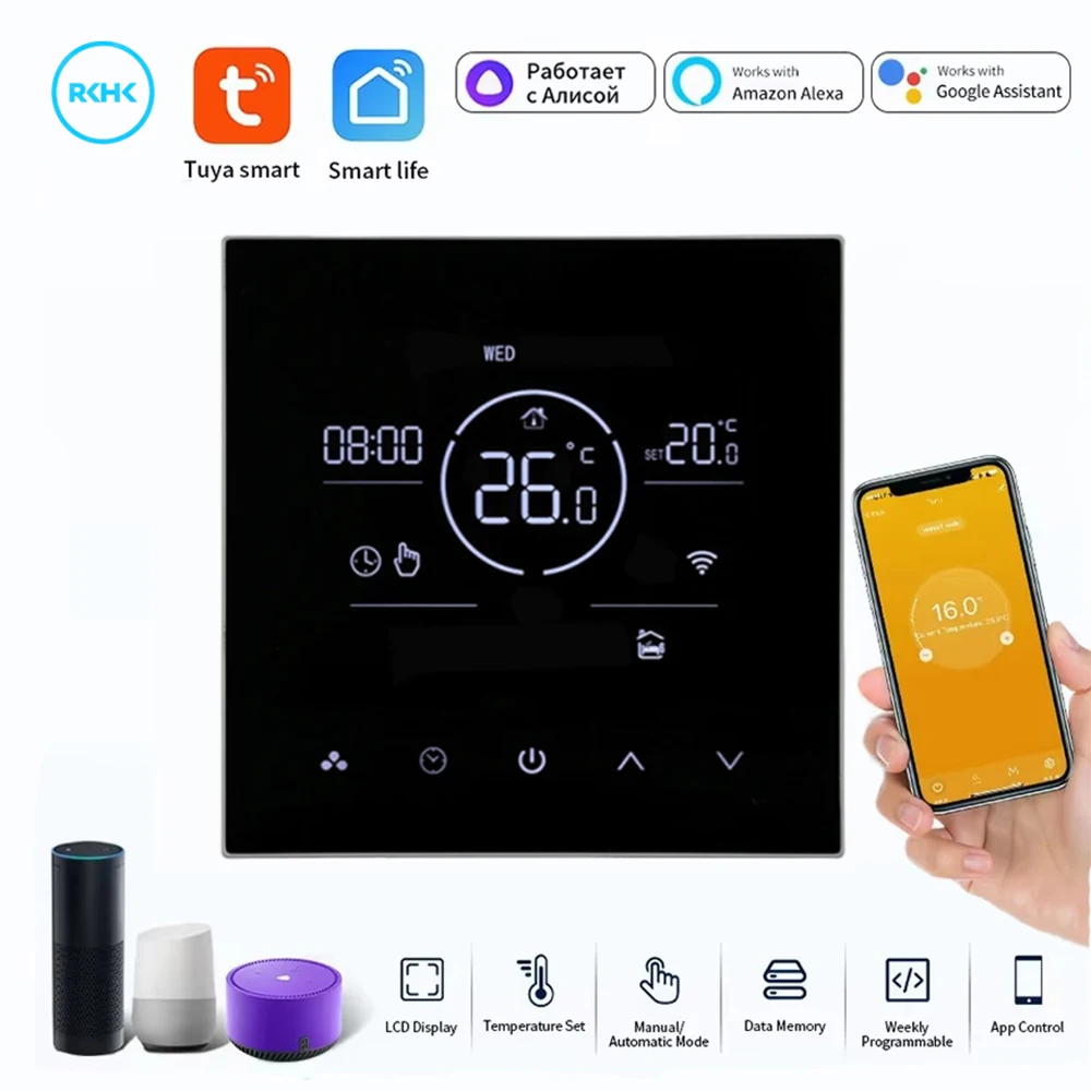 RKHK Tuya WiFi Smart Thermostat，Electric Heating Water Gas Boiler Temperature Controller Works With Google Home Alexa and Alice