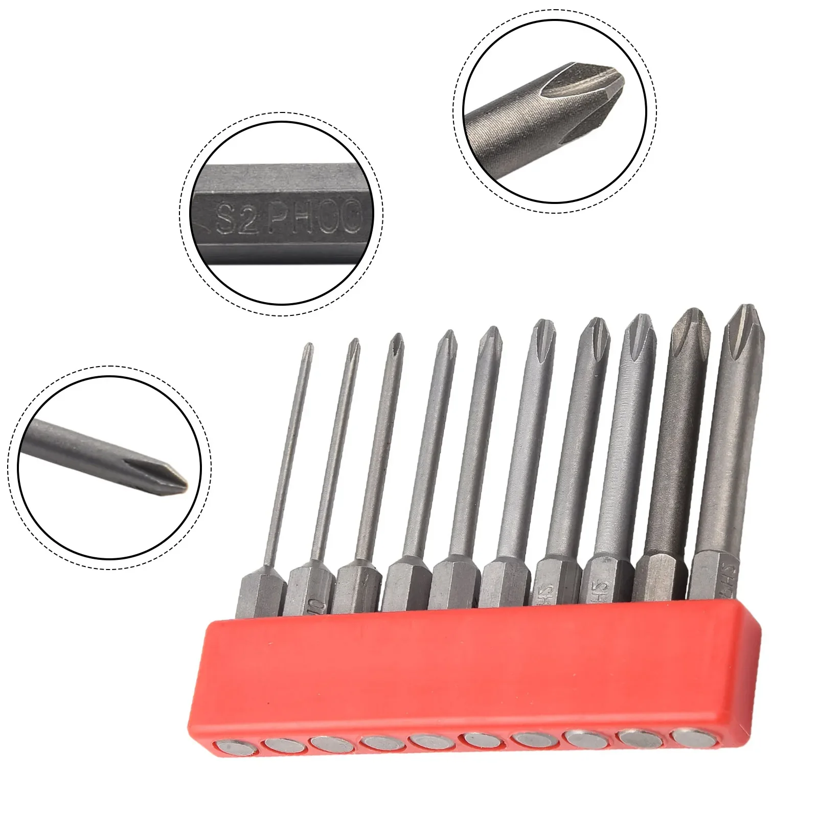 10pcs 65mm Screwdriver Bit Set Magnetic 1/4inch Hex Shank Electric Cross Screw Driver Bits Drill Bit Batch Head PH00 PH0 PH1 PH2