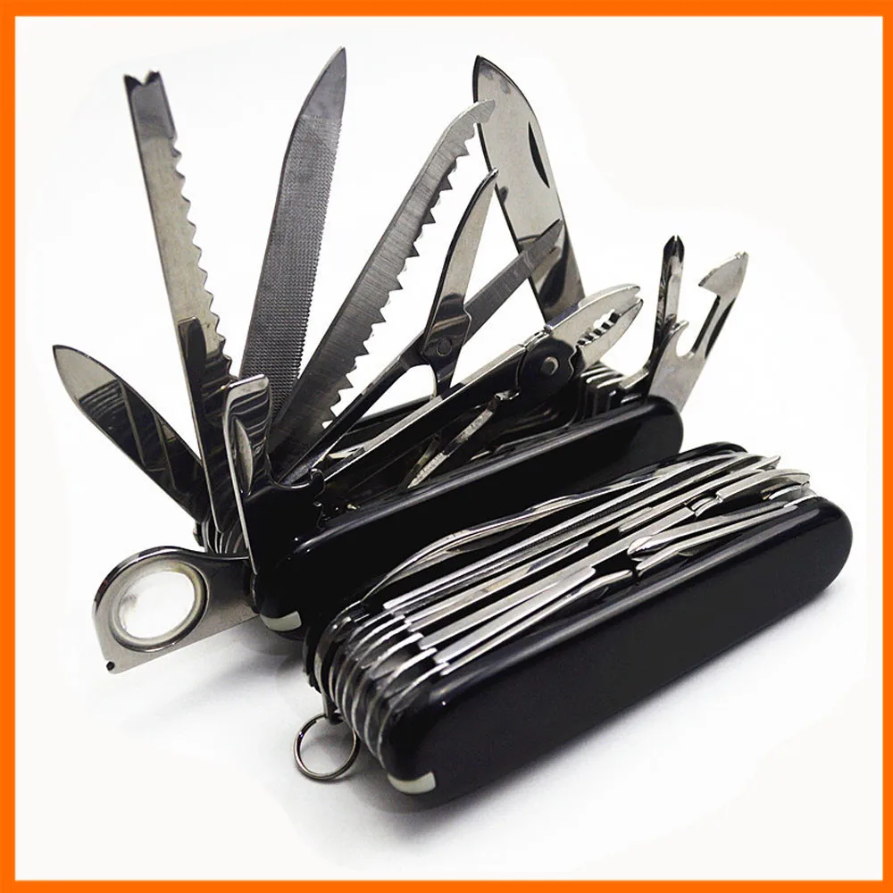 Cuchillo plegable multifuncional, cuchillo de bolsillo portátil EDC de acero inoxidable, herramienta combinada de emergencia para acampar al aire libre