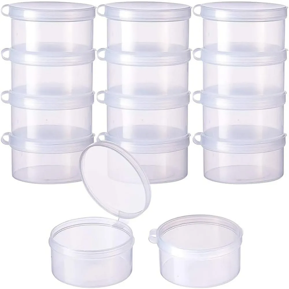 12 Pack Round Clear Plastic Bead Storage Containers Box Case with Flip-Up Lids for Items,Pills,Herbs,Tiny Bead,Jewerlry Findings