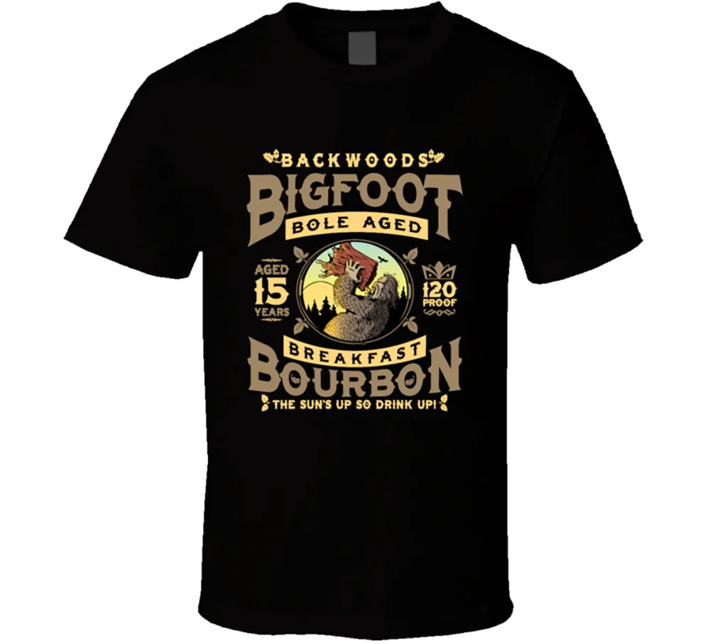 Backwoods Bigfoot Bole-Aged Breakfast Bourbon Funny Sasquatch T Shirt Tee New