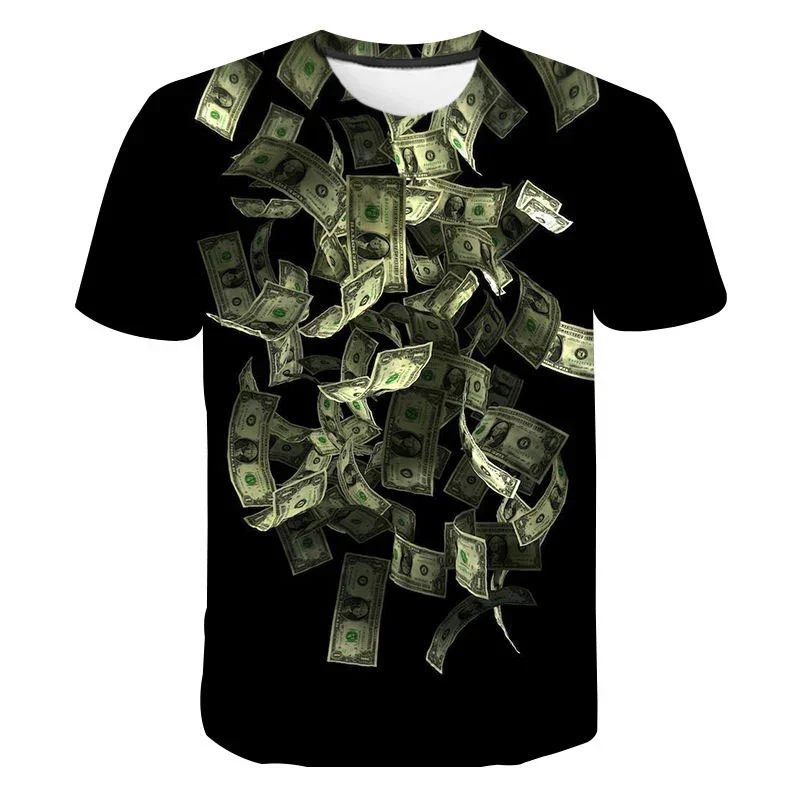 Summer New USD Banknote 3D Printed T-shirt Casual and Comfortable Unisex Fashion Street Top