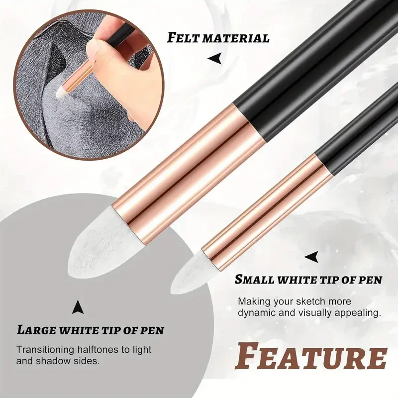 Cotton Blending Sponge Brush Set - 2/6Pcs Double-Headed Washable Sketch Wipe, Reusable Art Blenders for Detail, Shadow, Highligh