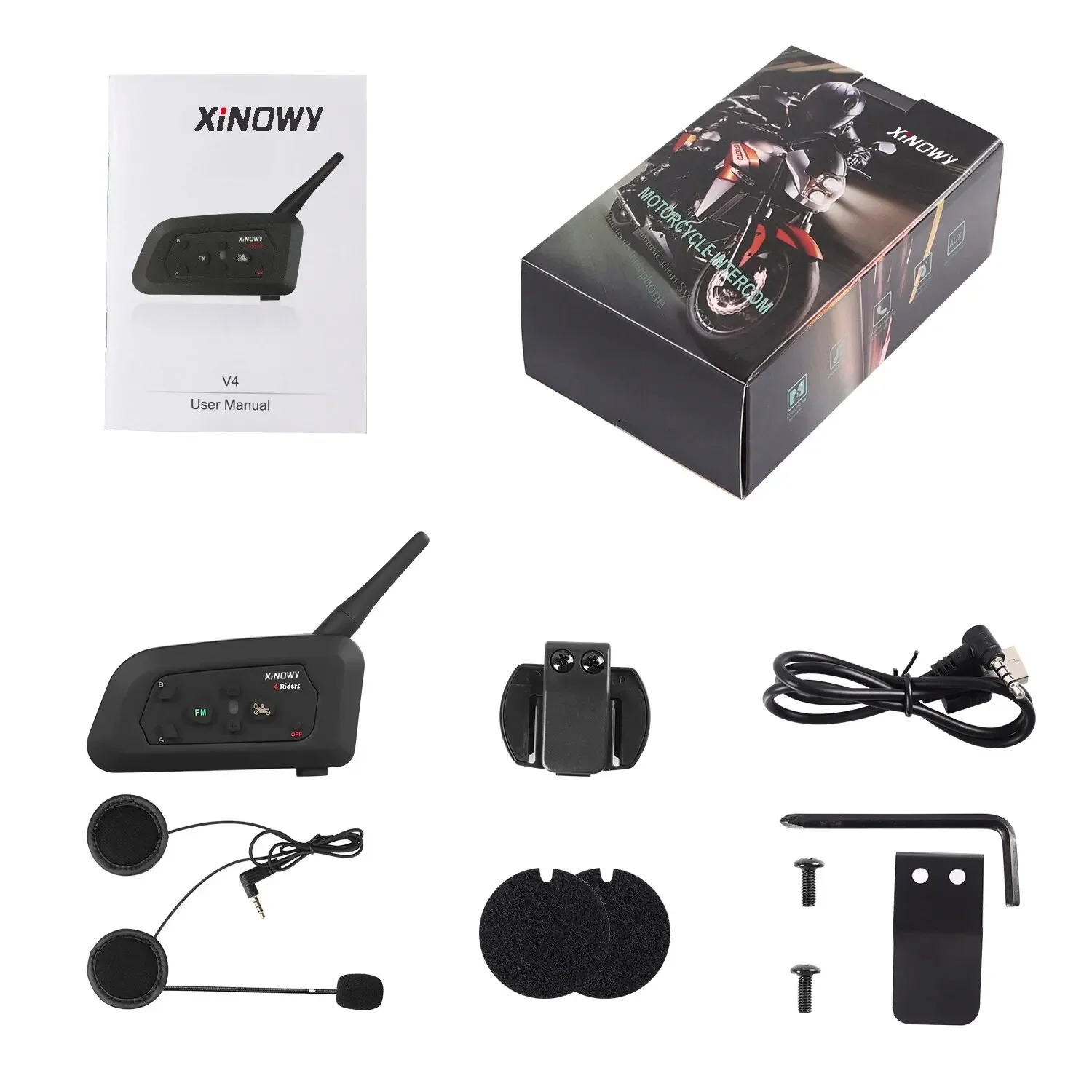 XiNOWy V4 PRO Motorcycle Helmet Headset Support 4 Person Riding Interphone Distance 800-1200 Meters Bluetooth Intercom image 3