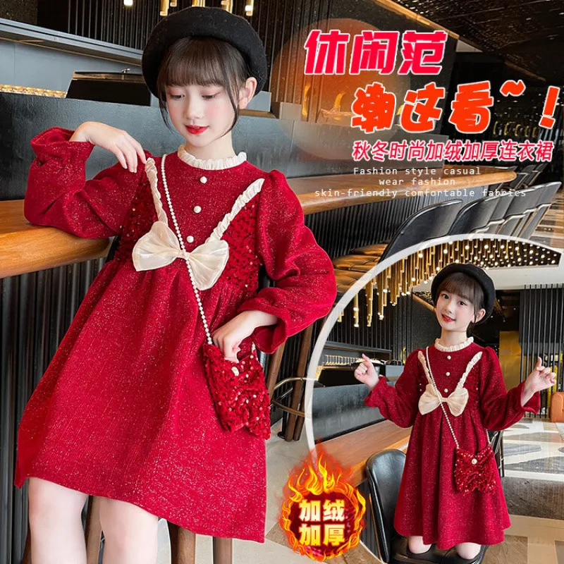 Zhili children's clothing, girls' dresses for autumn and winter, trendy New Year's outfits for young girls, stylish dresses for