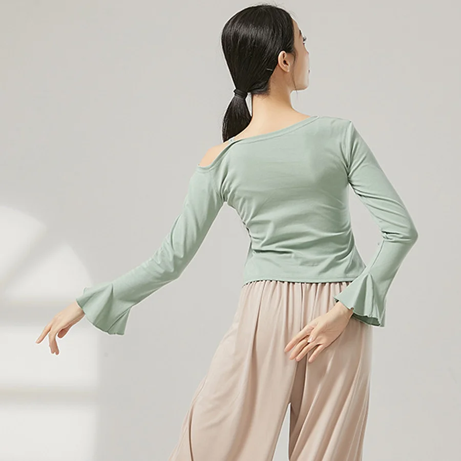 المرأة الكلاسيكية الرقص أعلى مضيئة طويلة الأكمام الرباط الجاز الباليه التدريب قميص الرقص الحديث القطن الصينية الرقصات الشعبية الأعلى #2