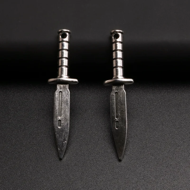 15pcs Silver Plated 3D Military Dagger Alloy Pendant Punk Earrings Bracelet Accessories DIY Charm Jewelry Crafts Making A196