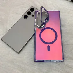Lens Protection Stand Laser Magnetic Frosted Case For Samsung S26 S25 Edge S23 S24 Plus S22 Ultra Luxury Dazzle Gradient Cover