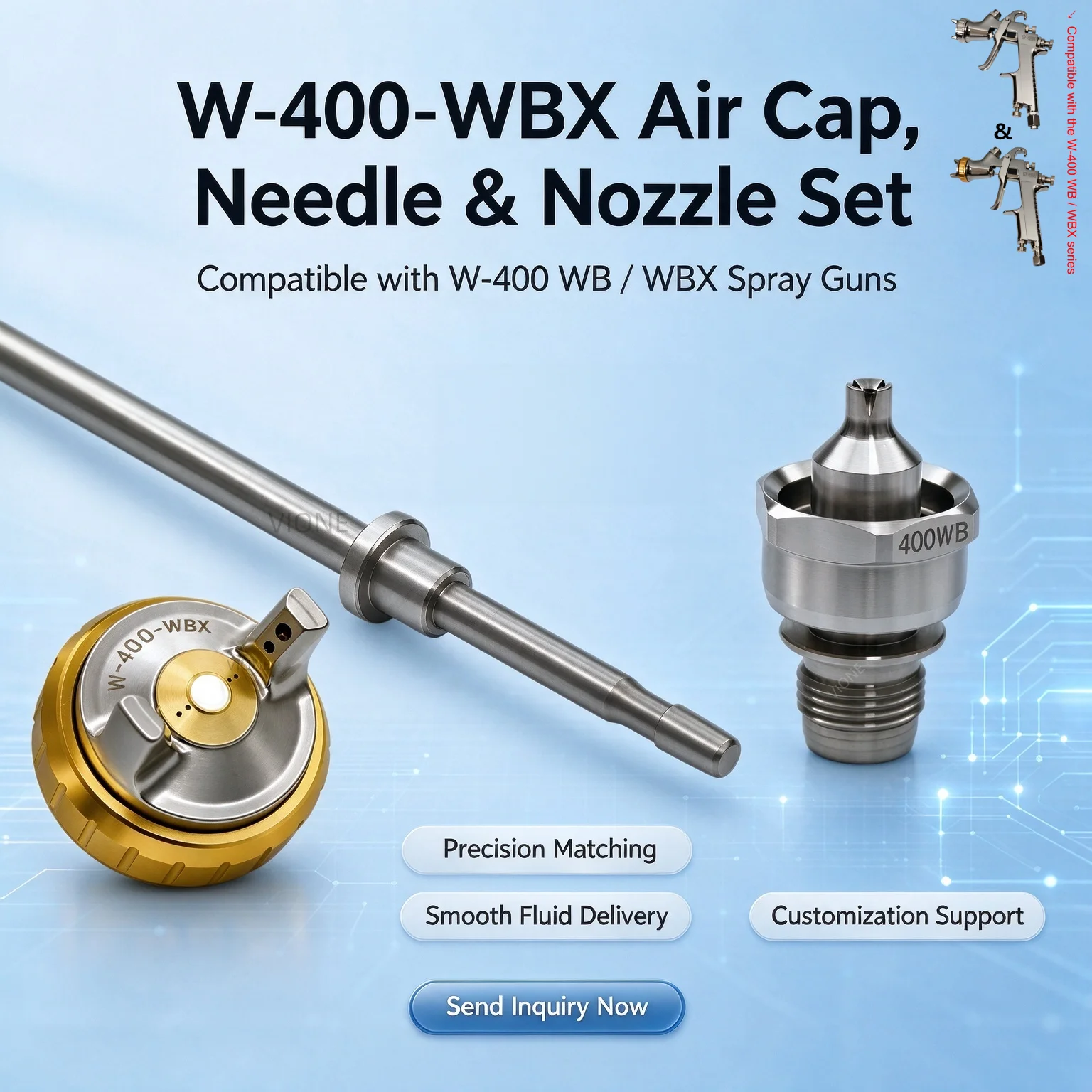 W-400-WBX Air Cap, Needle & Nozzle Set Japan Compatible with the W-400 WB/WBX Series Paint-saving Furniture Spraying