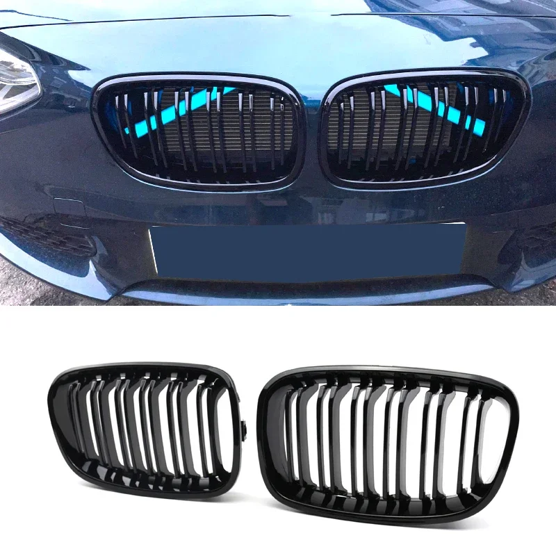 Car Front Bumper Kidney Grille Racing Grills For BMW 1 Series F20 F21 2011 2012 2013 2014 Replacement Double Slat Black Grilles