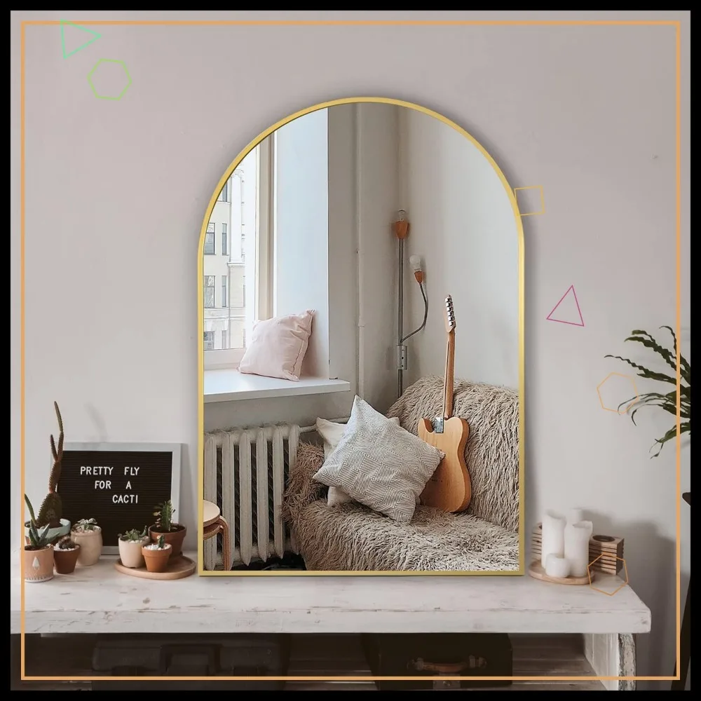 

Arched Wall Mirror 24x36 Inch, Shatterproof Metal Frame, HD Reflection for Bathroom Vanity Bedroom Living Room