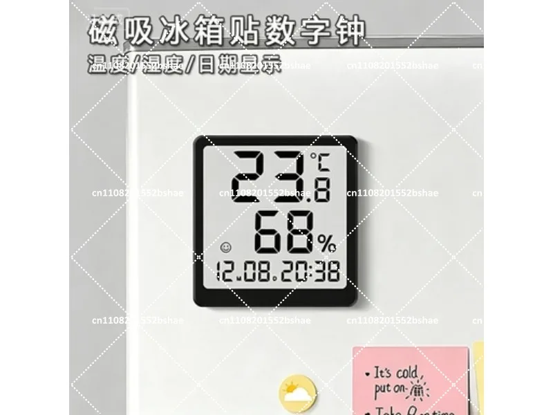 Magnetic Refrigerator Sticker Digital Clock Date Wall Mounted Temperature Hygrometer Household Dry Wet Meter