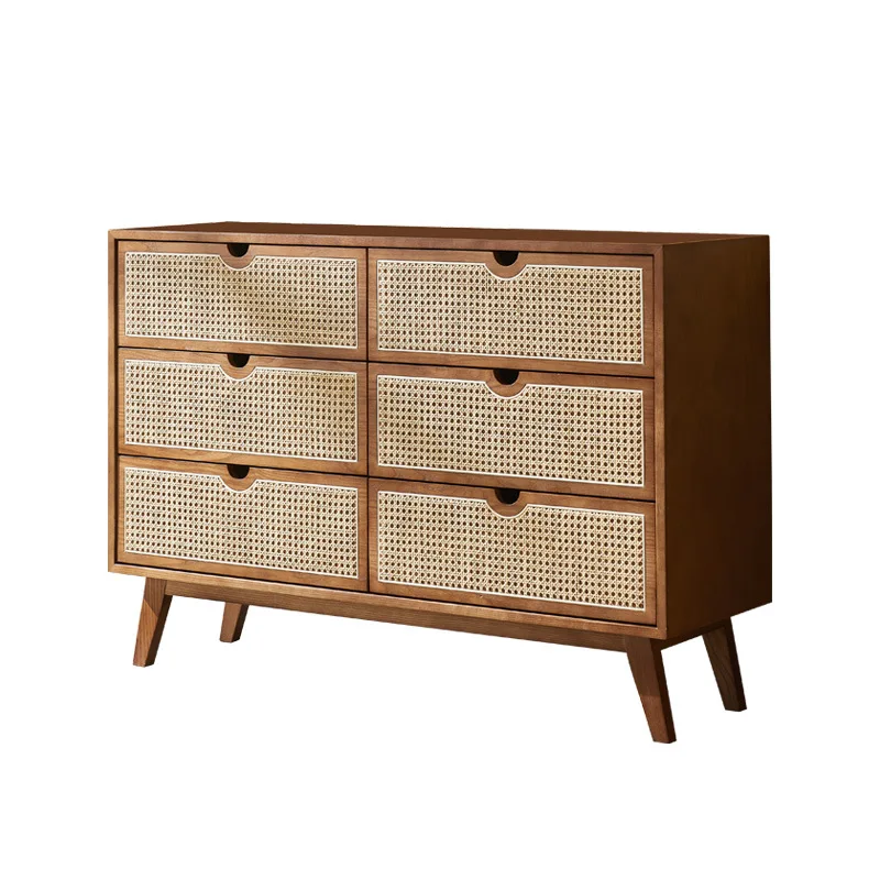 #Nordic solid wood rattan four five six chest cabinet simple modern dining side drawer storage cabinet