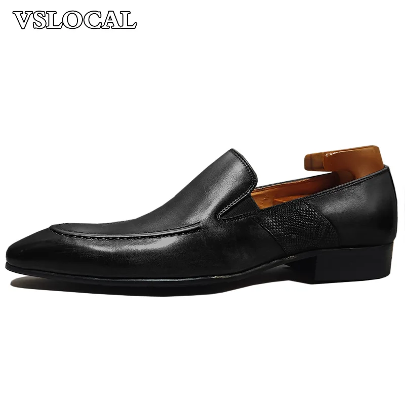 

Luxury Brand Men's Loafers Black Coffee Slip On Casual Men Dress Shoes Business Wedding Office Genuine Leather Shoes Men