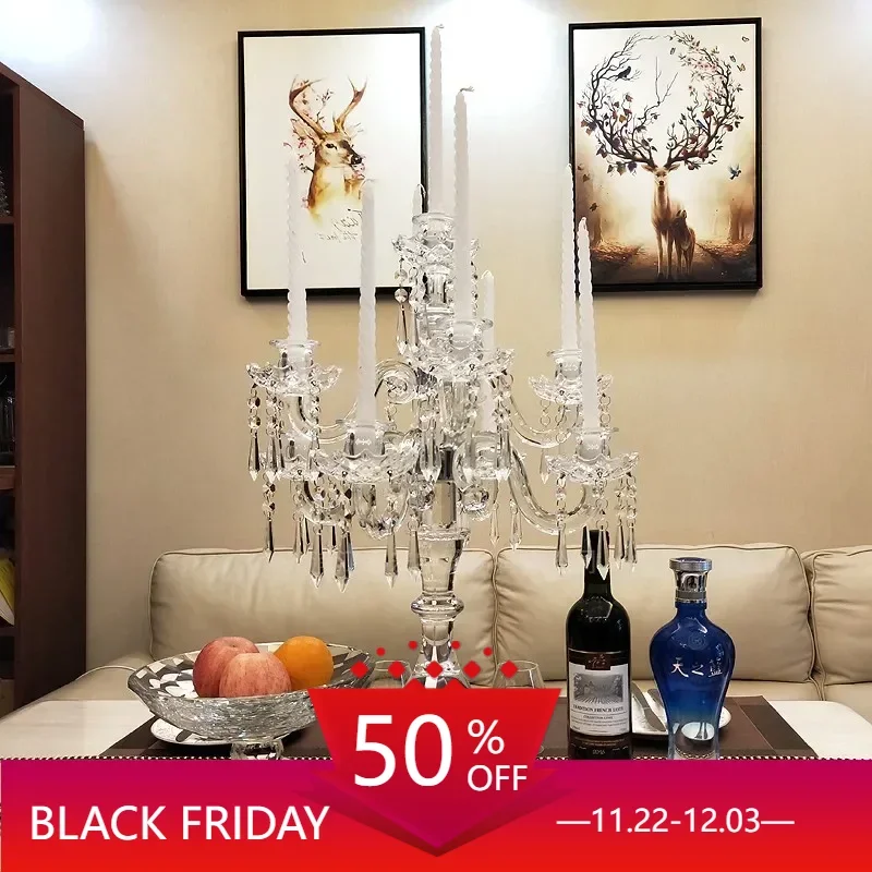 Luxury Crystal Candle Holder Transparent Banquet Beautiful Candlestick Chandelier Velas Decorativas Hogar Centerpieces CY50CS