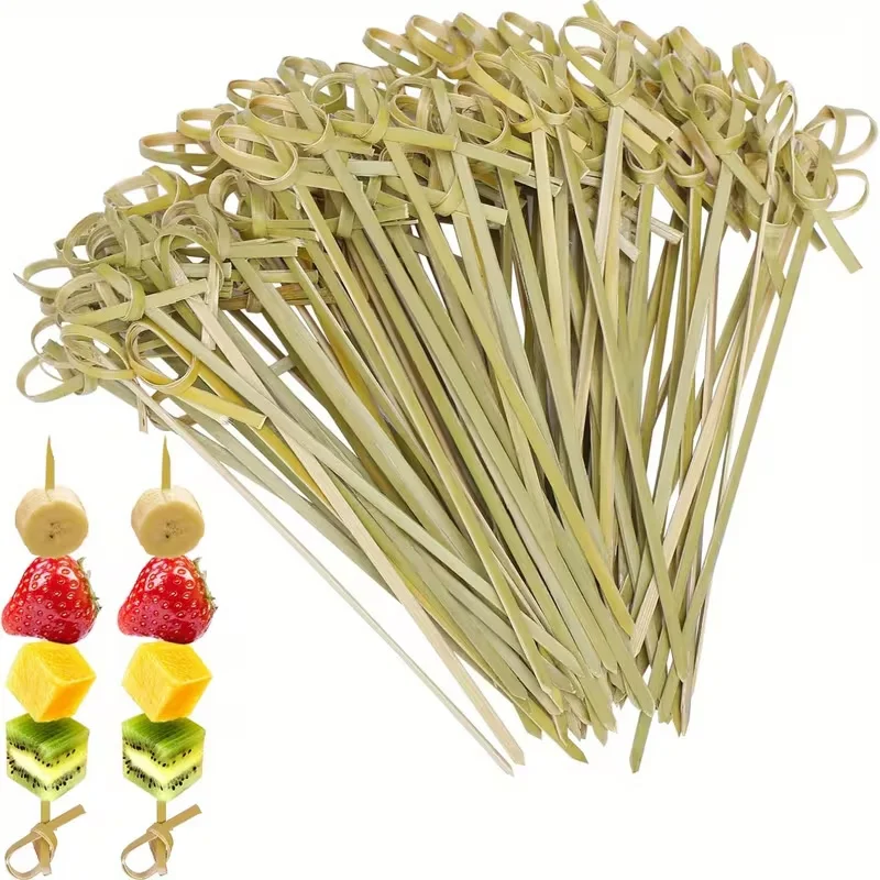 50/100 Brochetas Anudadas de Bambú, Ideales para Aperitivos, Frutas, Platos de Charcutería y Bebidas - Perfectas para Decorar Cócteles, Imprescindibles para Fiestas