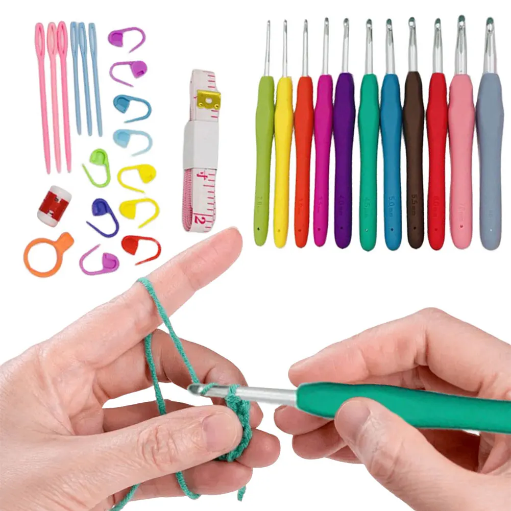 

Crochet Hooks Set Blunt Knitting Needles Ergonomic Handle Colorful Crochet Hooks Kit 11 Sizes for Mom Grandma Gifts
